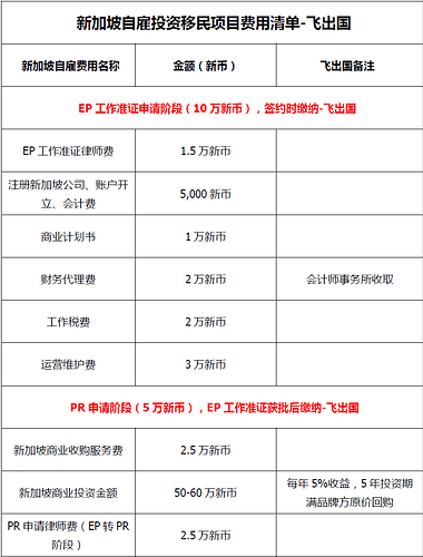 新加坡自雇投资移民项目费用清单-飞出国