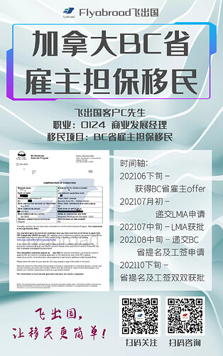 飞出国客户C先生BC省提名和工签双丰收